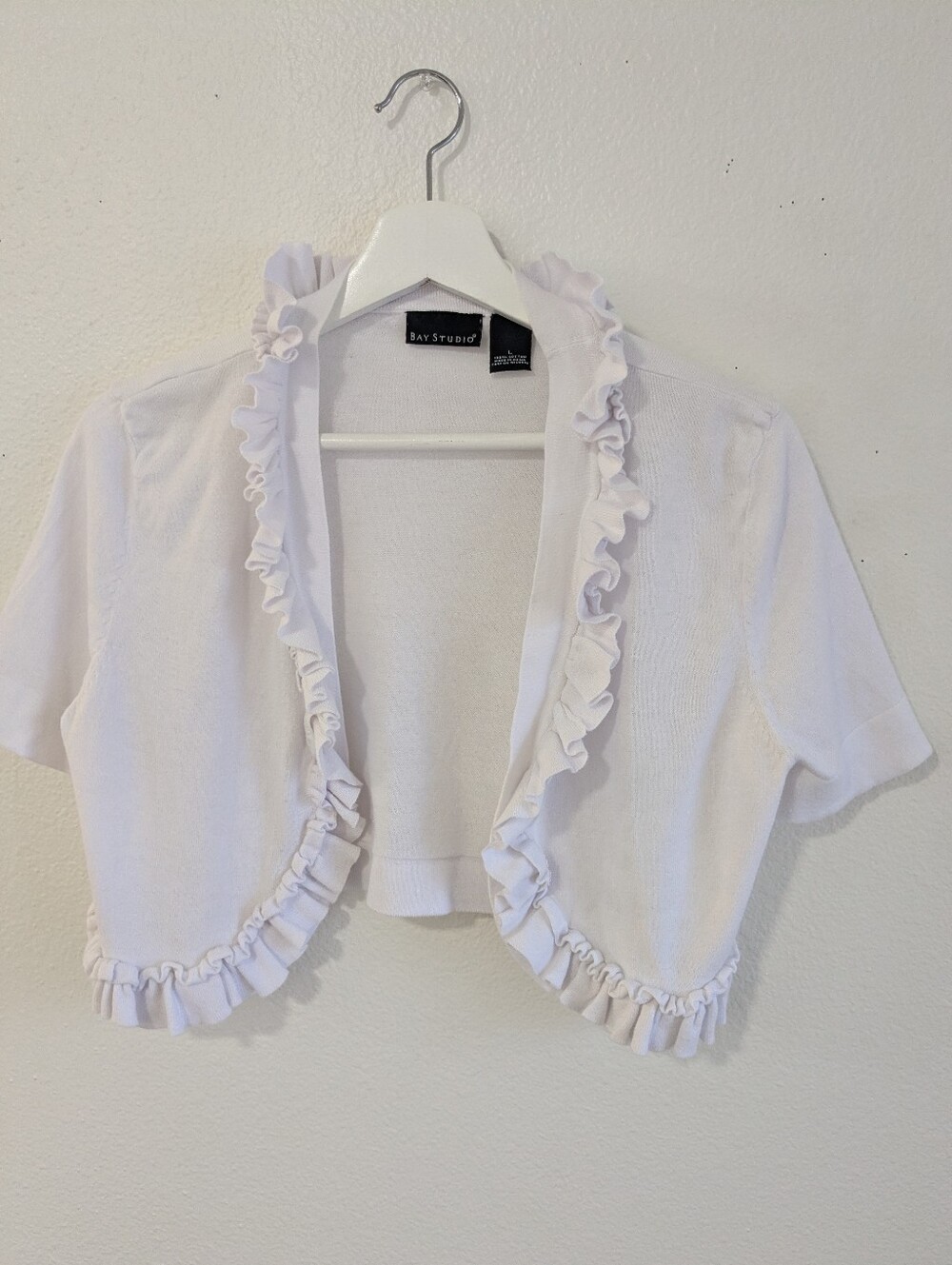 Bay Studio White Ruffle-Trim Short Sleeve Bolero